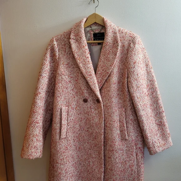J. Crew Daphne Top Coat Italian Tweed Guava Pink Size 12 - Picture 3 of 11